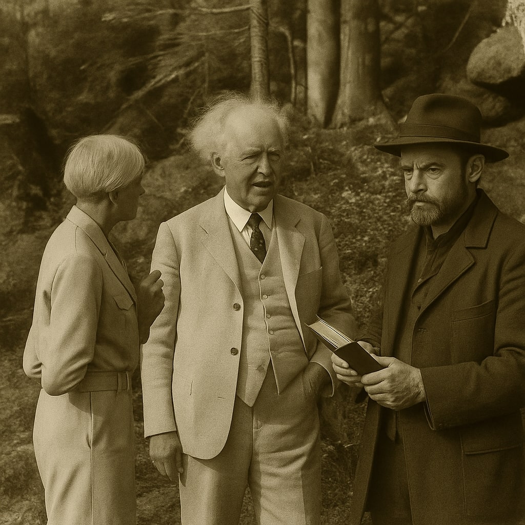 Hauptmannowie i Schneider przed domem „Łąkowy Kamień” w Jagniątkowie