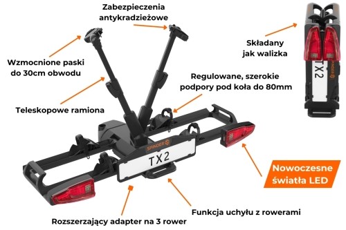 Bagażnik rowerowy na hak Spinder TX2 LED